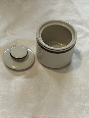 Vintage Orbit Stoneware 221 Sugar Bowl with Lid Brown Stripe Trim